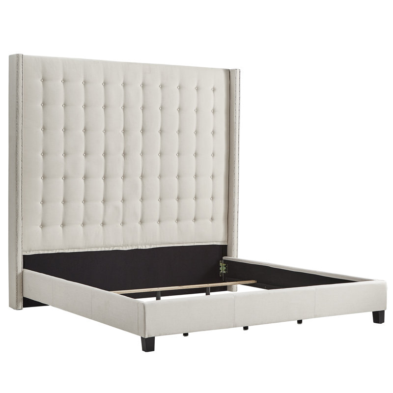 Kaster Upholstered Wingback Bed, Eastern King, White Linen