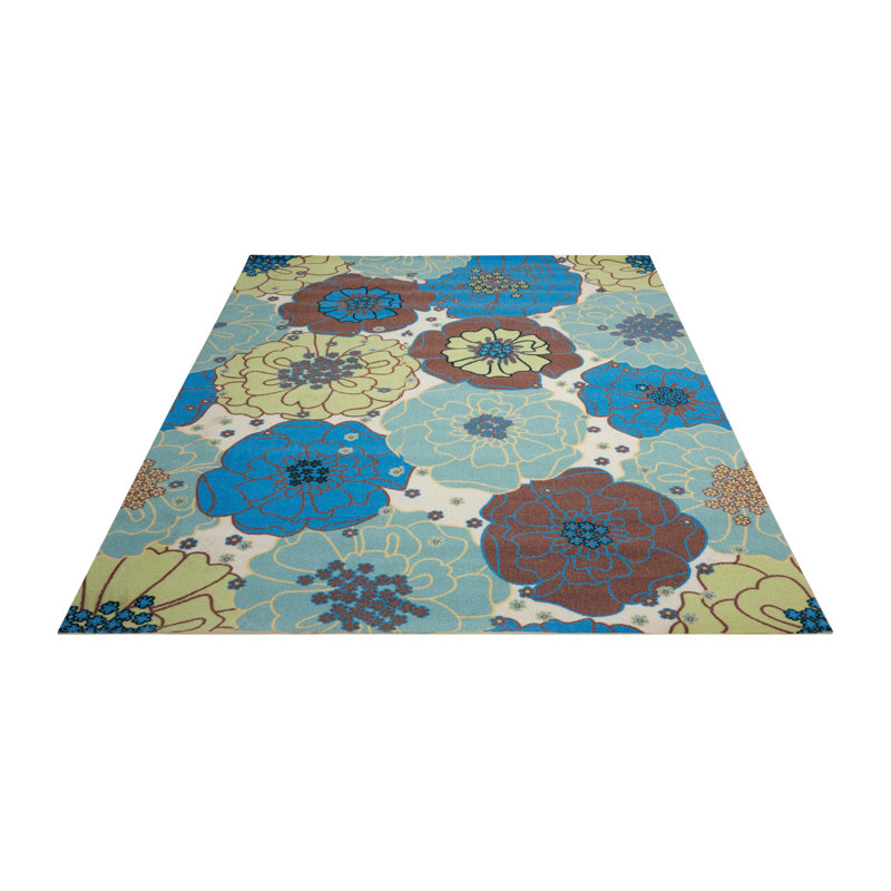 Tapis d'intérieur / extérieur bleu clair Bertran, Rectangle 8 pi 6 po x 8 pi 6 po