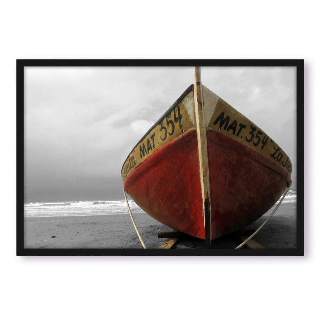 Kleines Segelboot Am Strand - Poster Im Rahmen