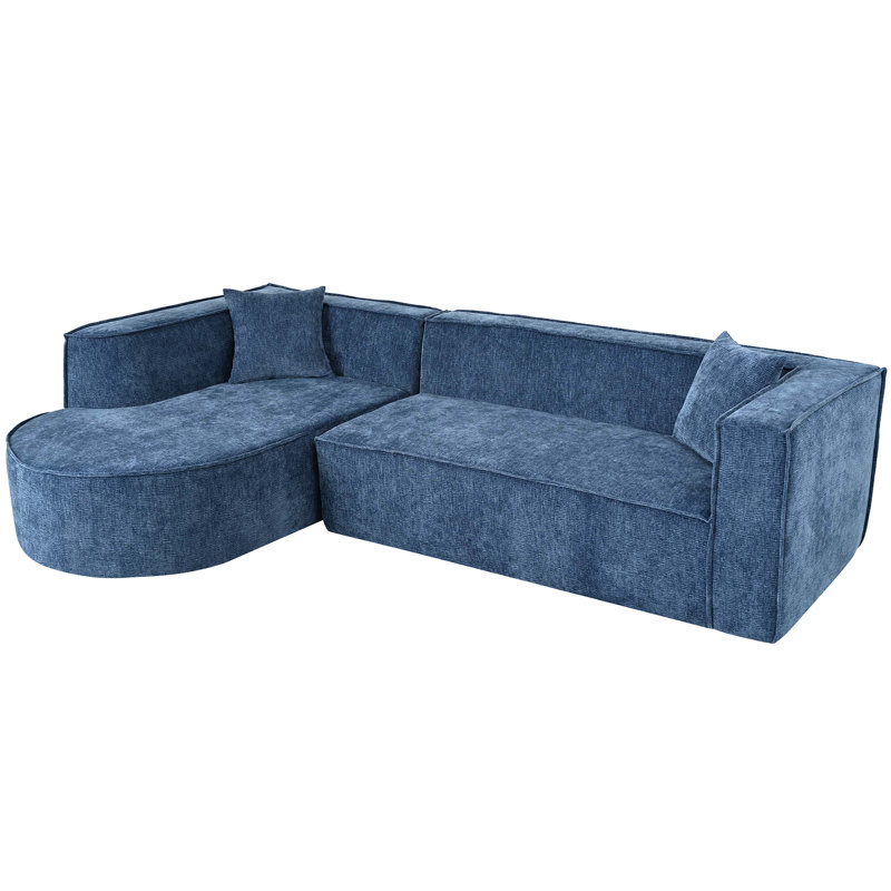 Sectional Sofa with pillows, Blue Polyester