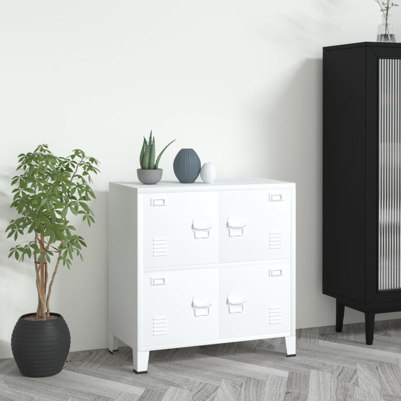 Chawan vidaXL Storage Chest, Metal Storage Cabinet, Metal Handle, White