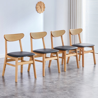 Brynia Wood & Rattan Upholstered Dining Chairs