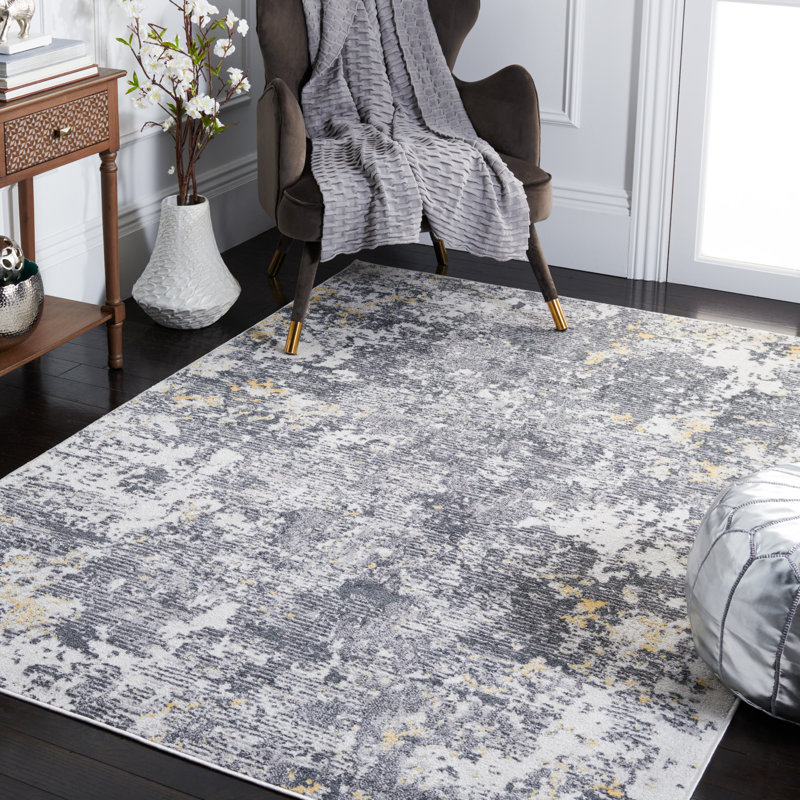 Tapis ivoire / gris foncé Ethellee 674, Rectangle 4 pi x 6 pi