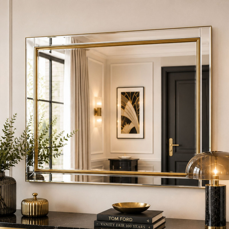 Abbate Venetian Bevelled  Accent Wall Mirror, 166.5cm H x 75cm W, Gold