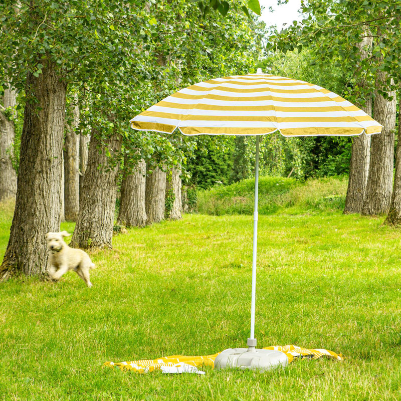 Harbour Housewares - Metal Beach Parasol with Base - 1.8m, Yellow, White