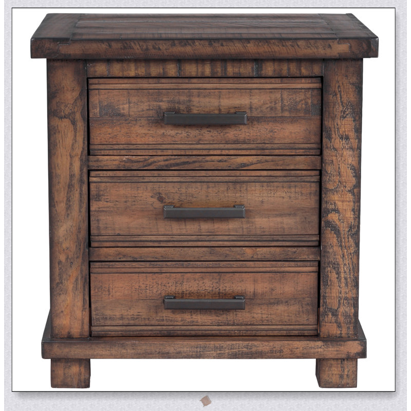 Table de chevet rustique en bois massif récupéré à trois tiroirs, parfaite pour ajouter du caractère et du rangement à votre chambre à coucher
