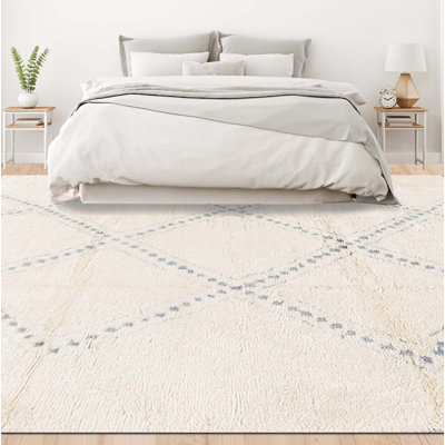 Tapis ivoire et bleu noué à la main de haute qualité