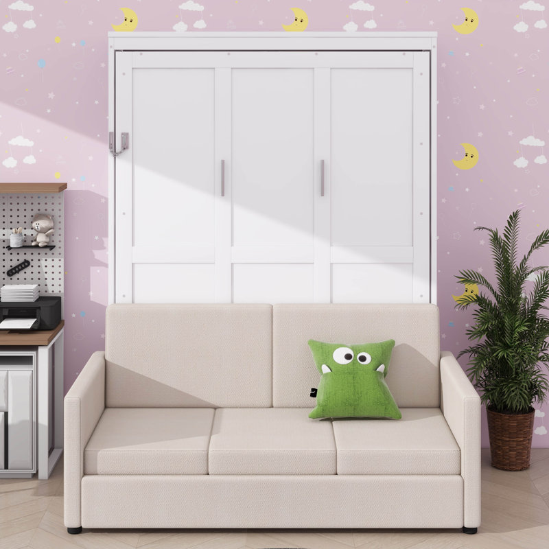 Grand lit escamotable mural avec coussin, Blanc