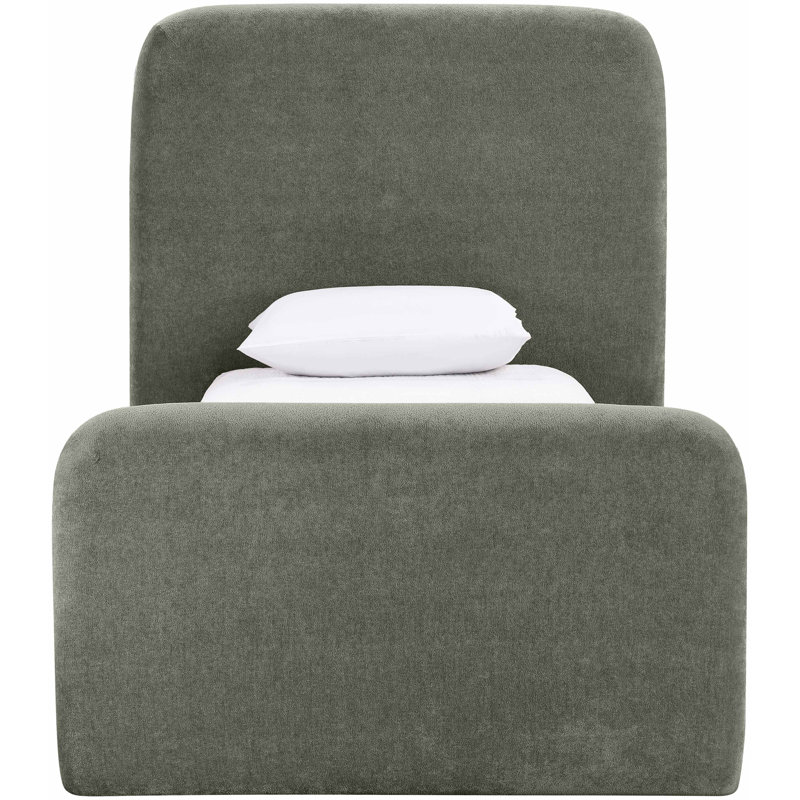 Fira Daliah Chenille Fabric Upholstered Bed, Twin, Green Chenille Fabric