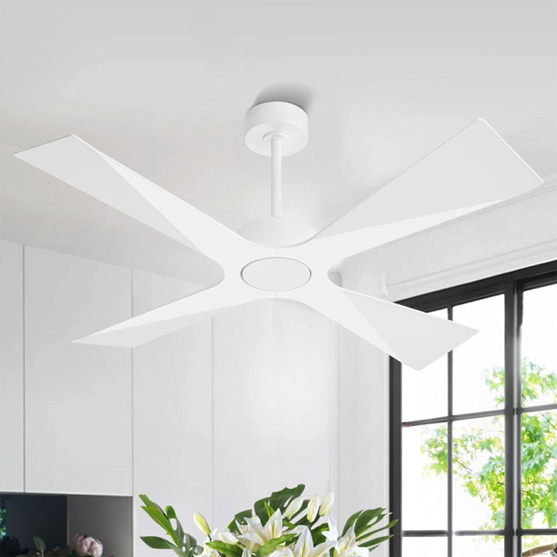 Ventilateur de plafond extérieur 64 po, 4 pales en ABS, moteur à courant continu réversible, télécommande à 6 vitesses, ventilateur de plafond étanche à l'eau, blanc