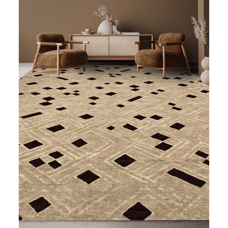 Wool Geometric Area Rug, Rectangle 4' x 6'