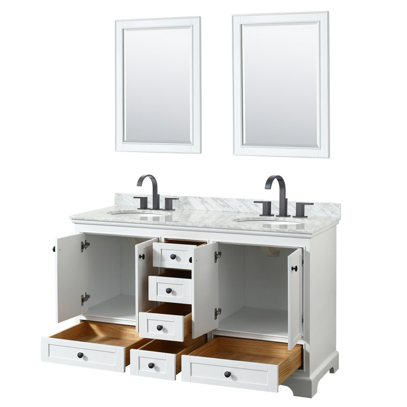 Ensemble de meuble-lavabo double 60 "avec miroir Deborah, Blanc, Noir