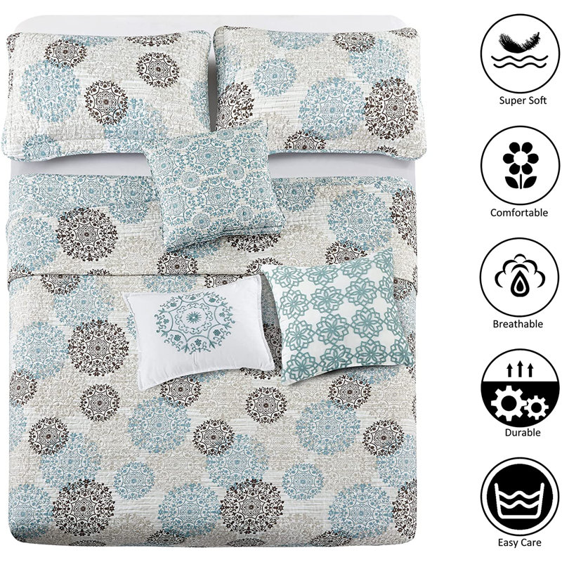 King White and Blue Reversible Microfiber Quilt Set