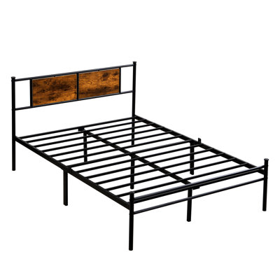 Structure de lit Auroralynn en métal avec tête de lit à panneau en bois, aucun sommier nécessaire, robuste et amp; Stable