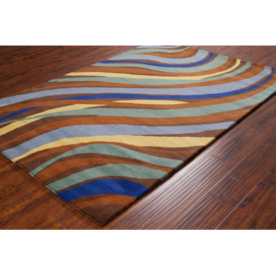 Ailey Authentic Hand-Tufted Handmade Brown, Blue, Yellow Gold and Green Modern Flowing Abstract Wool Area Rug