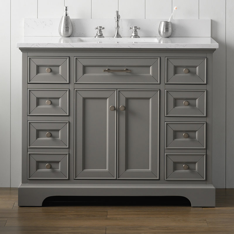 Thompson 42" W Single Bathroom Vanity, Gray/Brushed Nickel