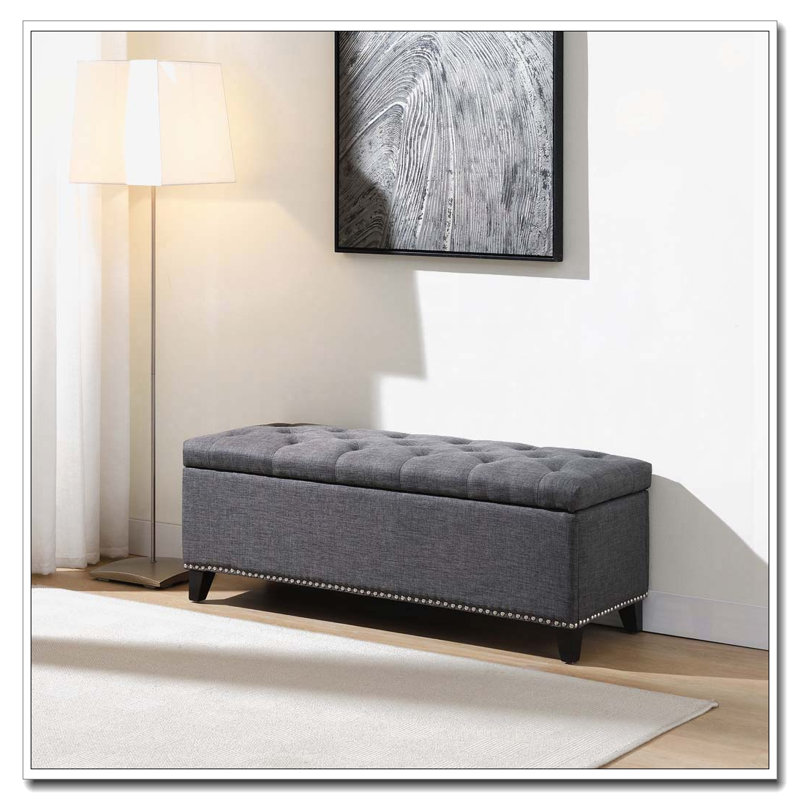 Banc de rangement en lin capitonné, Gris foncé