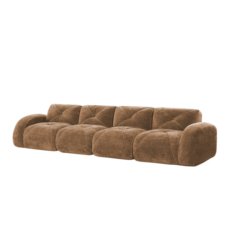 Elloree 140'' Velvet Upholstered 4-Seater Sectional Sofa with Tufted Cushions, Velvet - Camel, 29.9" H x 140.9" W x 37.4" D