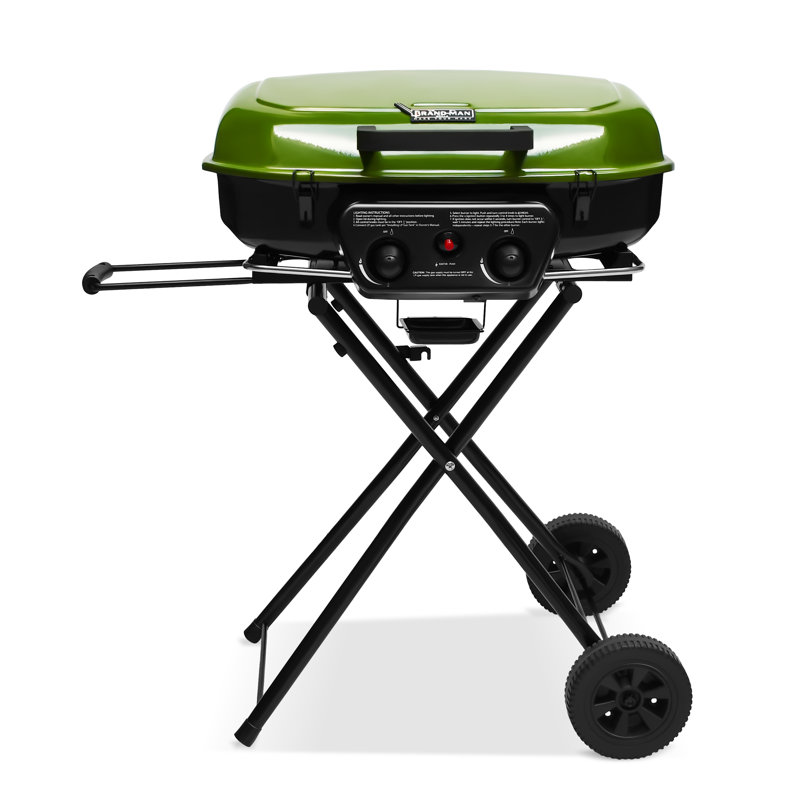 Brand-Man Propane Gas Grill, Portable Standup Grill With Folding Cart & Push-Button Ignition, Ideal For Camping, Tailgating, Bbq, Backyard, Patio & More