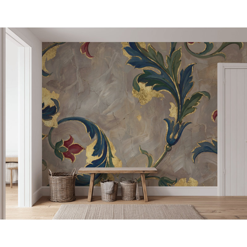 Papier peint floral, 140 po x 108 po, Peler et coller