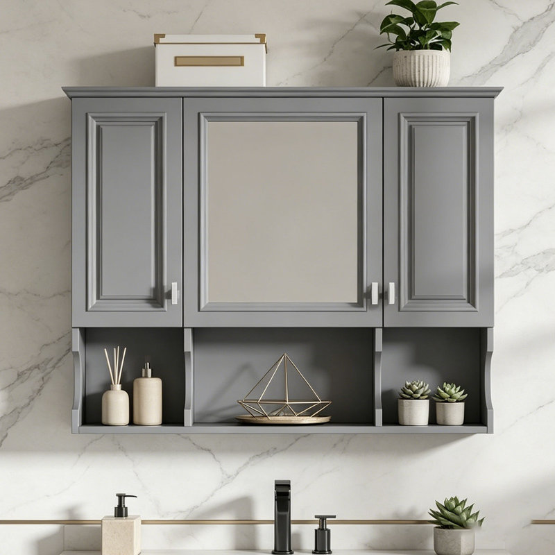 35'' x 28'' Wall Mounted Bathroom Medicine Cabinet, Gray