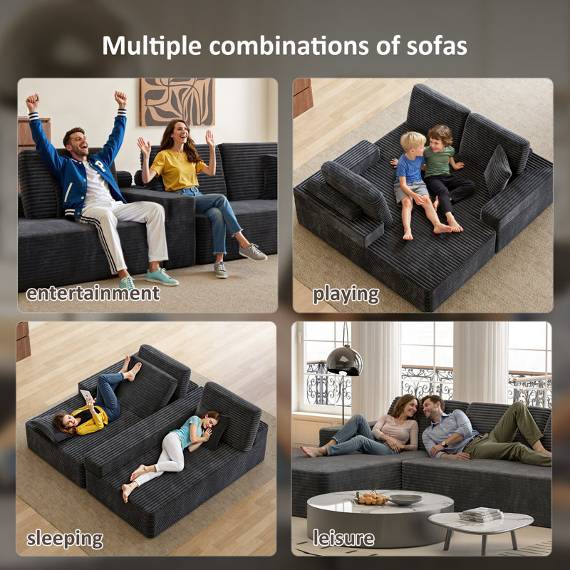 Canapé modulaire de 109,5 po avec méridienne en forme de L, canapé modulaire moderne avec assise profonde, canapé rembourré pour appartements de chambre à coucher, sans assemblage requis