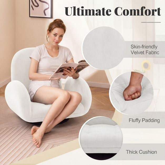 Upholstered Suede Swivel Armchair, White