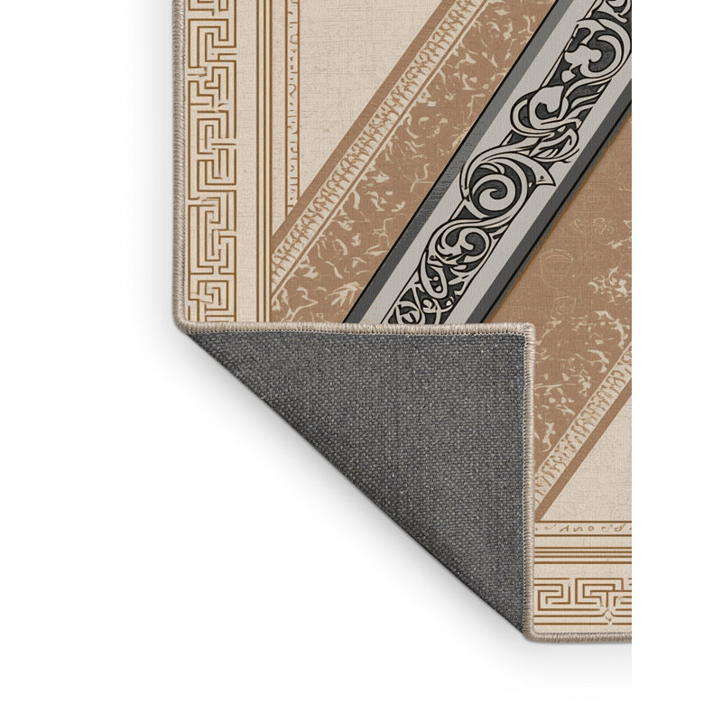 Soft Plush Duppstadt Claymore Sword Classic Oriental Area Rug in Beige – Beige Binding, 5x7