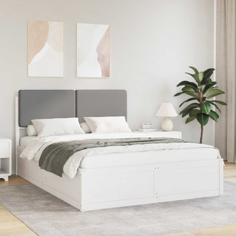Solid Wood Bed Frame, European Double (140 x 190 cm), White/Light Grey