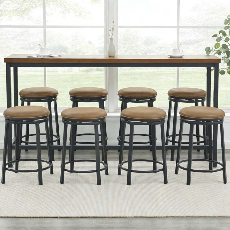 Ensemble de tabourets de bar à hauteur de comptoir de 8 tabourets pivotants de 23 po avec siège en similicuir et structure en métal pour îlot de cuisine, bar à déjeuner, café - brun