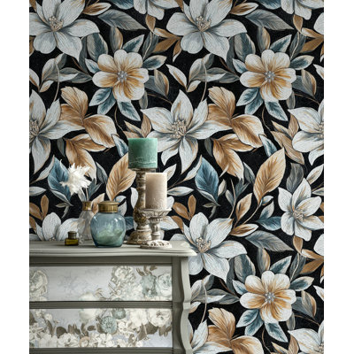 Papier peint luxueux mosaïque luxueuse avec motif de feuilles dorées et bleues complexes