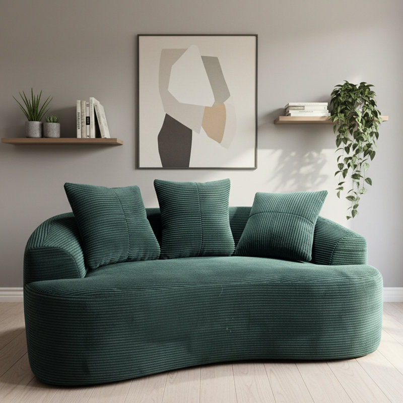 Coussins incurvés foncés à ressorts ensachés de 165,5 cm (65,18 po), 3 coussins décoratifs, solution pour petits espaces pour un confort et une détente optimaux.