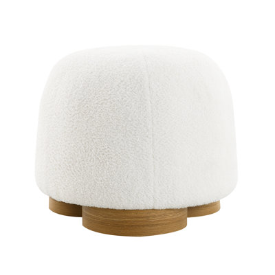 Fully Assembled Round Soft Teddy Fabric Upholstered Ottoman, Footstool With Soft Padded Seat, Fully Assembled Modern Sofa Couch Footrest, Extra Seating For Bedroom Entryway, White