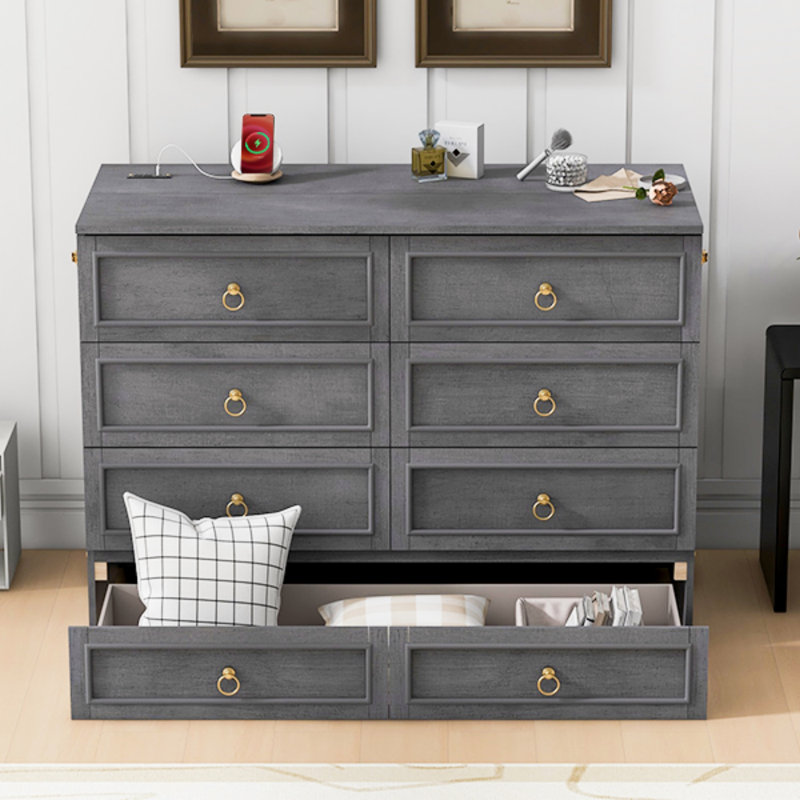 Lit escamotable avec grands tiroirs, cadre de lit escamotable, gris, Complet/Double