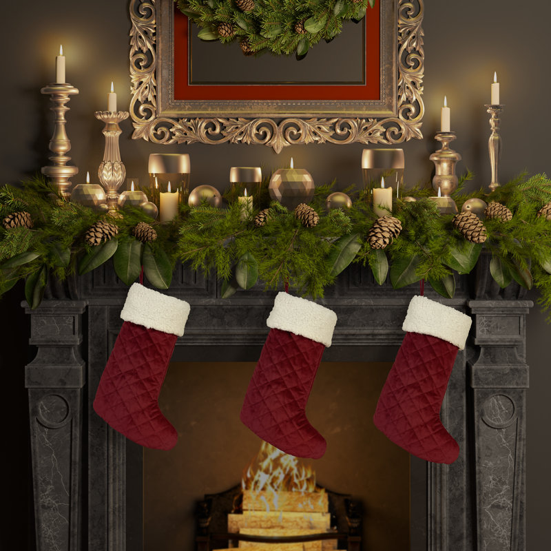 Crimson Velvet Quilted Christmas Stocking with Sherpa Cuff
