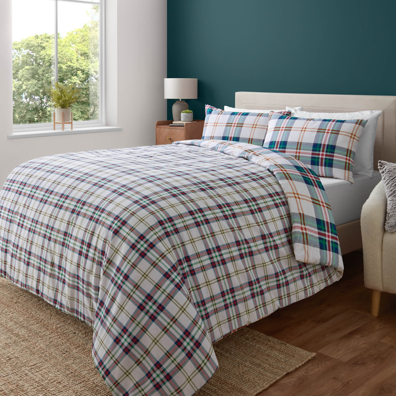 Kelso Check Reversible Duvet Cover Set, Double Duvet Cover + 2 Standard Pillowcases, Charcoal