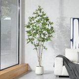 Adcock Artificial Maple Tree with Round White Planter, Pre Potted Faux Maple Tree for Home Decor
