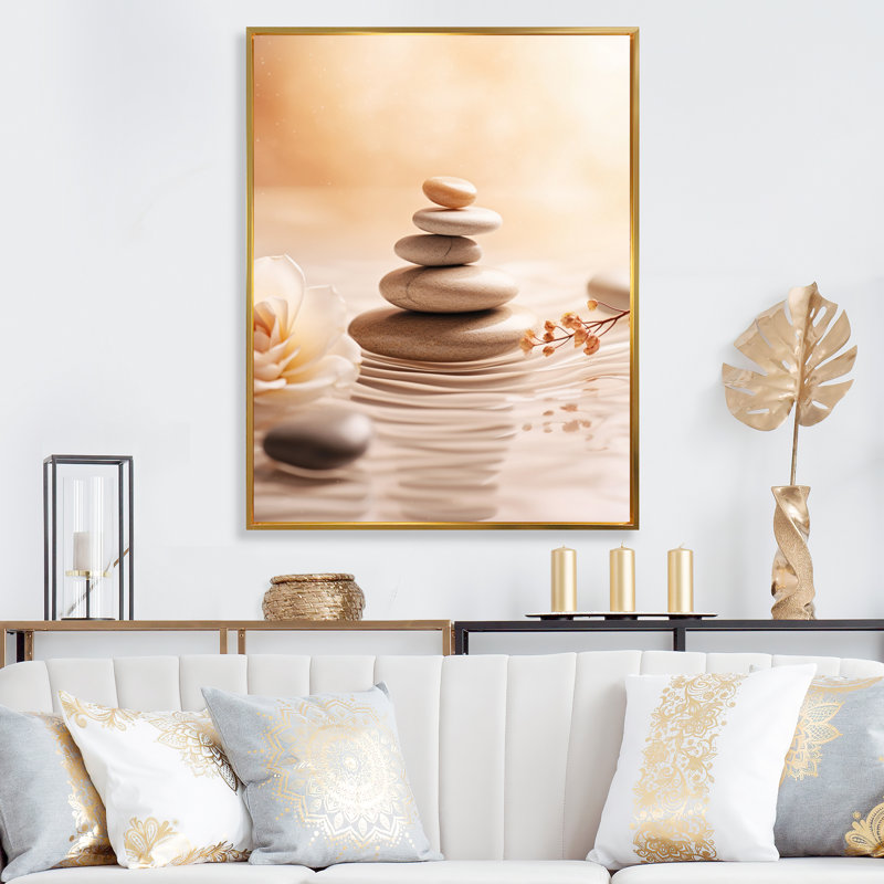 Spa Serenity Zen Stones délicat équilibre Cairn - pierre spirituelle grand art mural, H 40 po x l 30 po x P 1,5 po