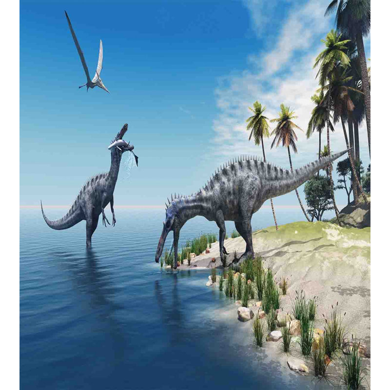 Polyester Duvet Cover, King Duvet Cover + 2 Standard Shams, Blue/Green Dinosaur