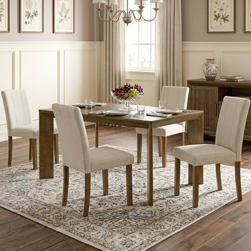 5-Piece Dining Table and Chairs Set, 59" Rectangular Wood Table with 4 Upholstered Chairs, Modern Wood Kitchen Dining Set for Dining Room & Living Room