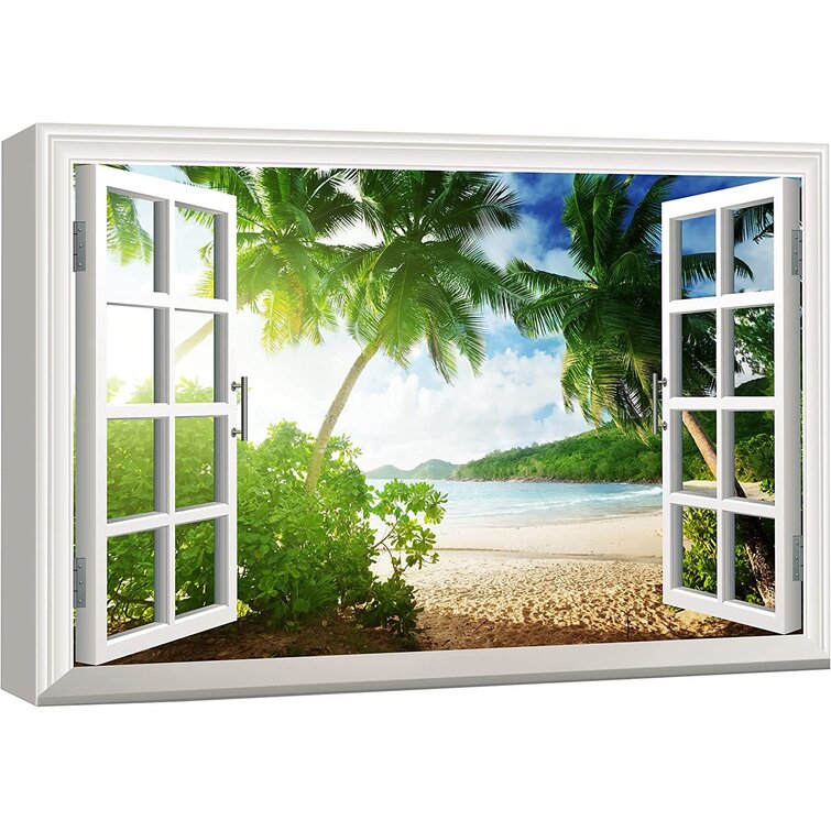 IDEA4WALL Window Scenery Sunset on the Tropical Beach with Palm Trees  Wrapped Canvas Graphic Art Print  Reviews Wayfair Canada