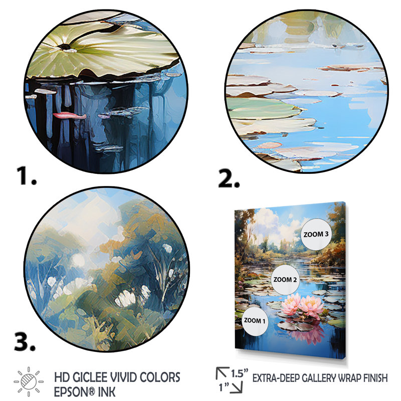 «Wetterhorn The Water Lily Pond» par Claude sur toile, H 44 po x l 34 po x P 1,5 po, Cadre flottant doré