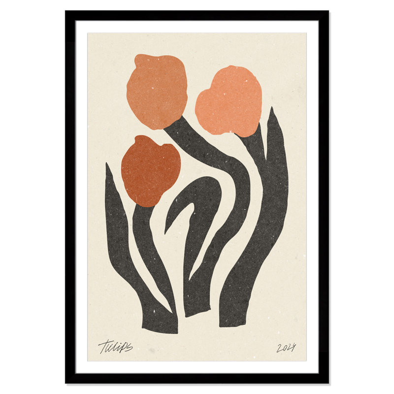 Imprimé de fleurs modernes par NKTN, 39'' W x 55'' H, Matted Print, Satin Black
