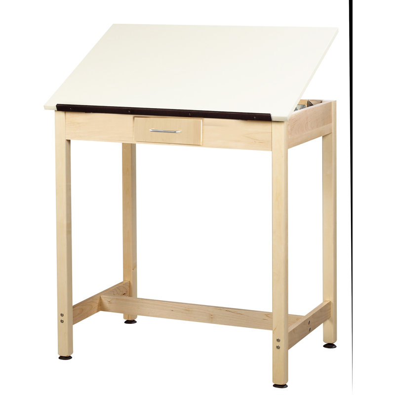 Adjustable Solid Wood Base Drafting Table, 30" H x 36" W x 24" D, One Piece