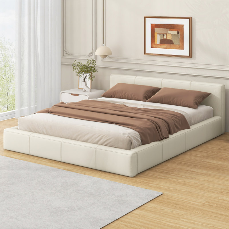 Vicente Faux Leather Upholstered Bed, King, Beige