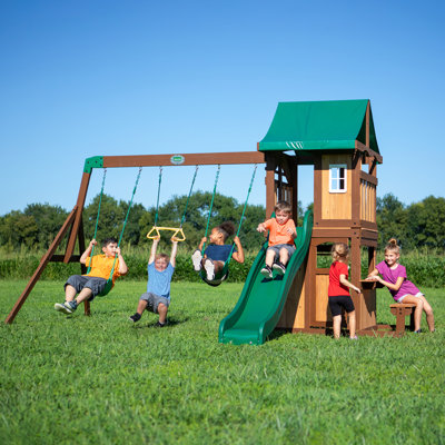 Backyard Discovery Lakewood Cedar Wooden Swing Set with 3 x Swings and 1 x Slide