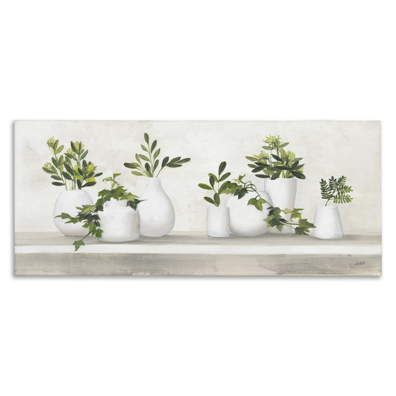 Traditional Cottage Plants Potted White Vase Botanicals - Painting, 17" H x 40" W