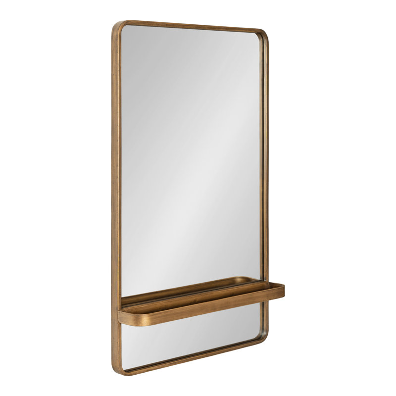 Shoults Metal Rectangle Mirror with Shelves, Gold