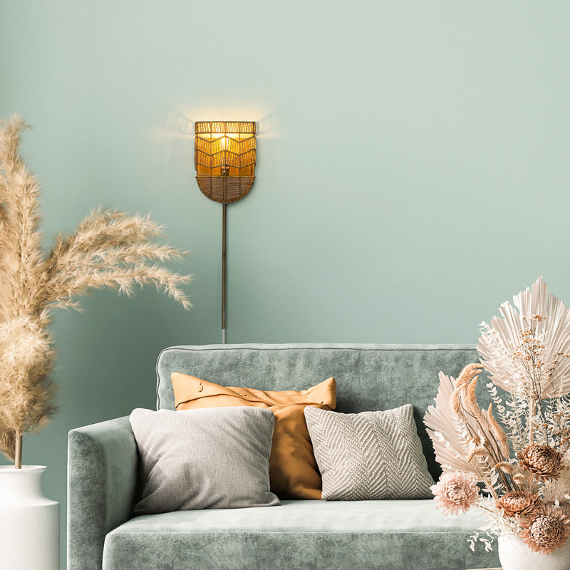 25.75"H Deidamia Brushed Gold Iron Wall Sconce with Hemp Rope Shade