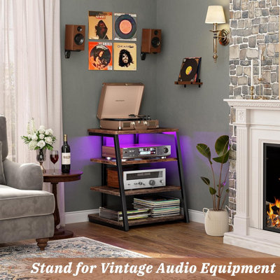 4-Tier AV Media Stand with Power Strips, Stereo Stand with LED Lights